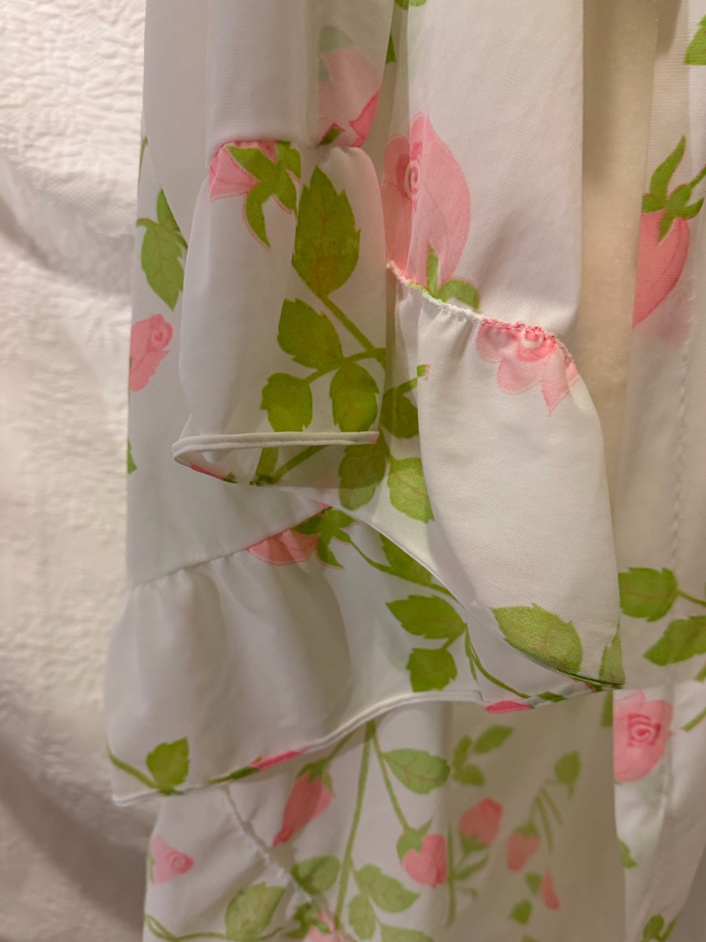 Vintage Floral Peignoir Robe Pink Rose Ivory Sheer Long Dressing Gown Cottagecor - Picture 8 of 14